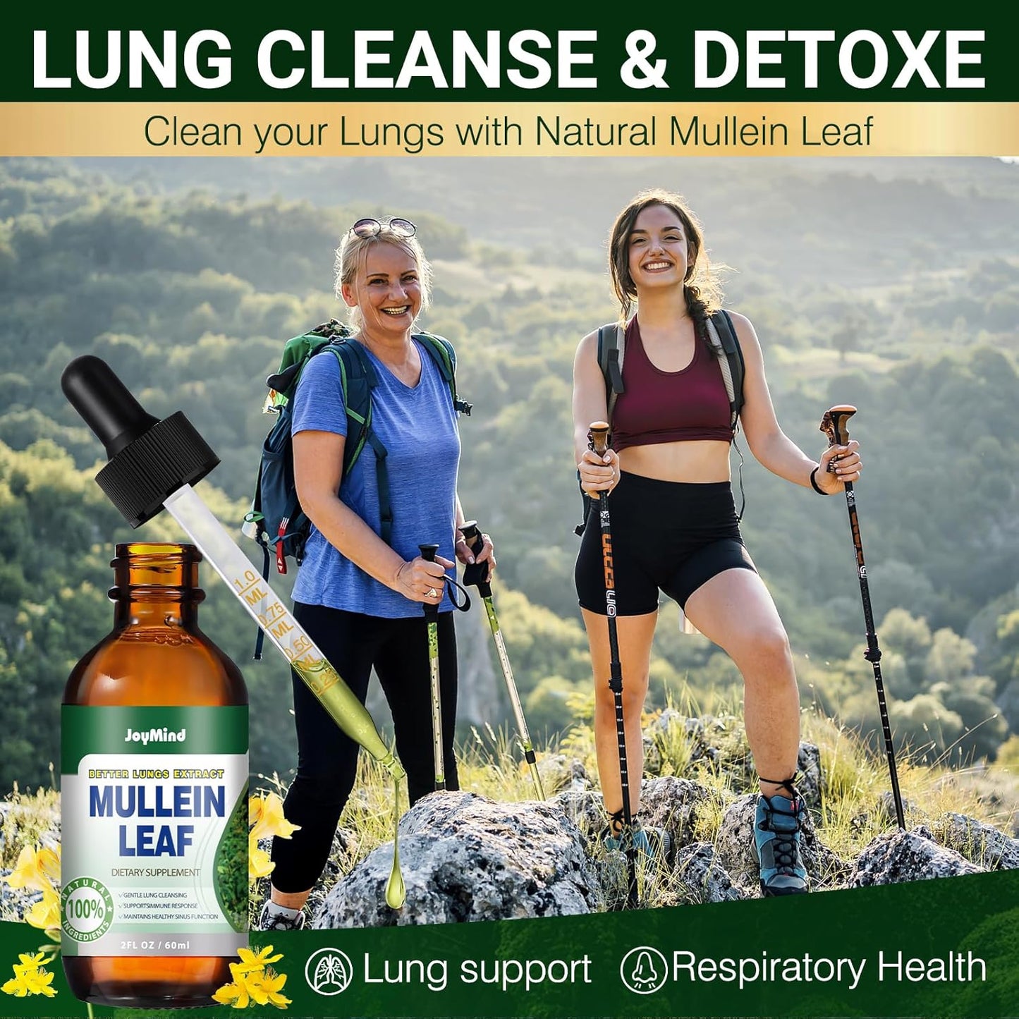 JoyMind Mullein Leaf Extract Drops - 2800MG Lung Cleanse & Detox - Respiratory Health & Immunity Support - 2 FL.OZ
