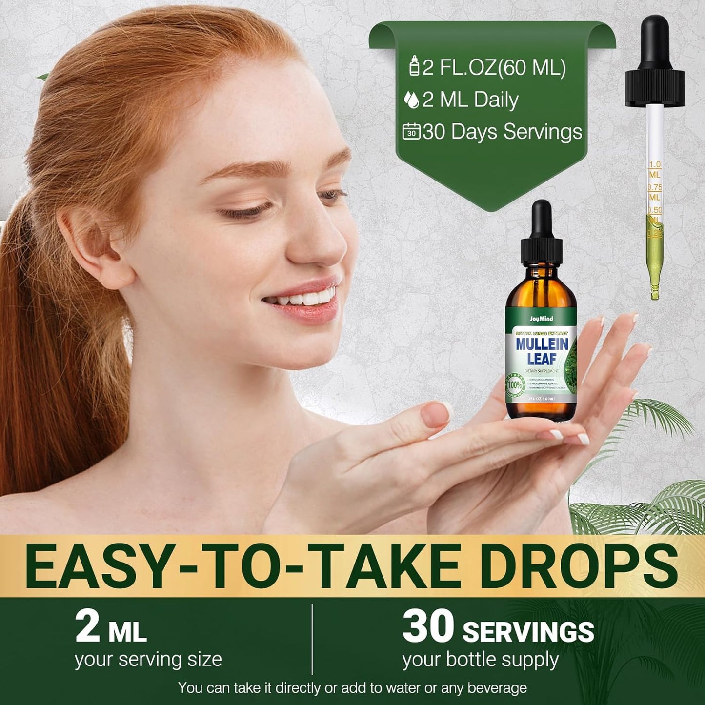 JoyMind Mullein Leaf Extract Drops - 2800MG Lung Cleanse & Detox - Respiratory Health & Immunity Support - 2 FL.OZ