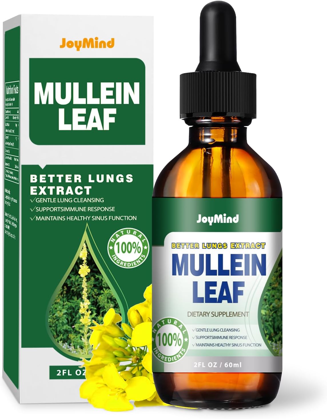 JoyMind Mullein Leaf Extract Drops - 2800MG Lung Cleanse & Detox - Respiratory Health & Immunity Support - 2 FL.OZ