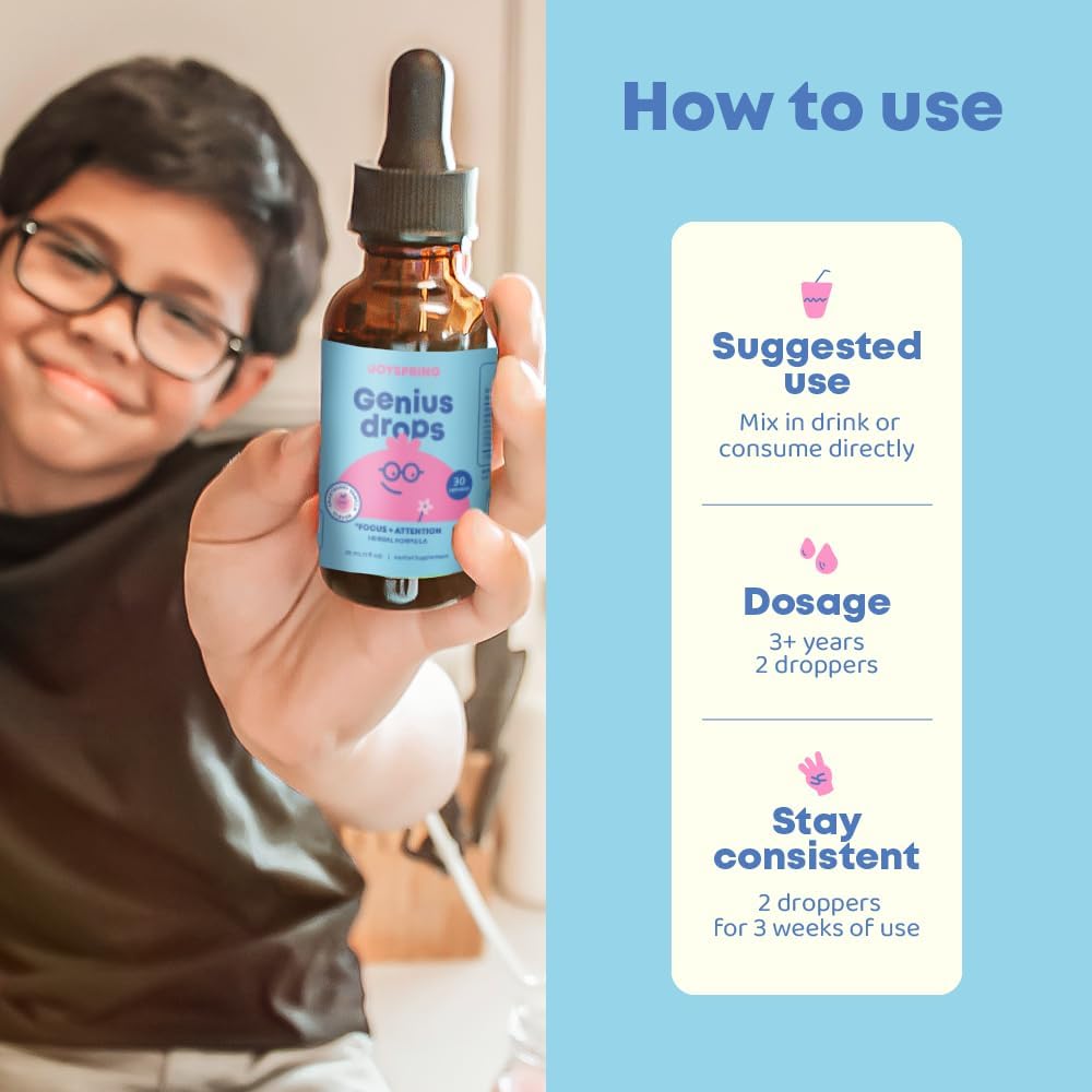 JoySpring Genius Drops Smartberry Vanilla | Enhances Academic Performance | Liquid Herbal Focus Supplement for Children
