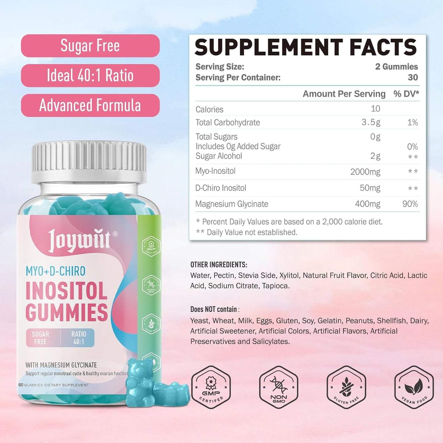 Joywiit Inositol Gummies with TMG Supplements for Improved Mood and Energy Boost