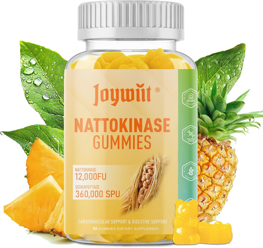Joywiit Nattokinase and Serrapeptase Enzyme Gummies for Circulatory and Digestive Support - 60 Count Vegan Supplement