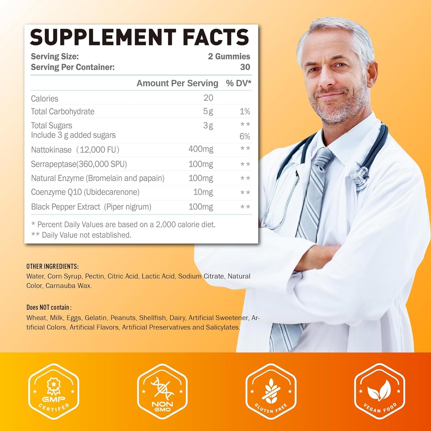 Joywiit Nattokinase and Serrapeptase Enzyme Gummies for Circulatory and Digestive Support - 60 Count Vegan Supplement