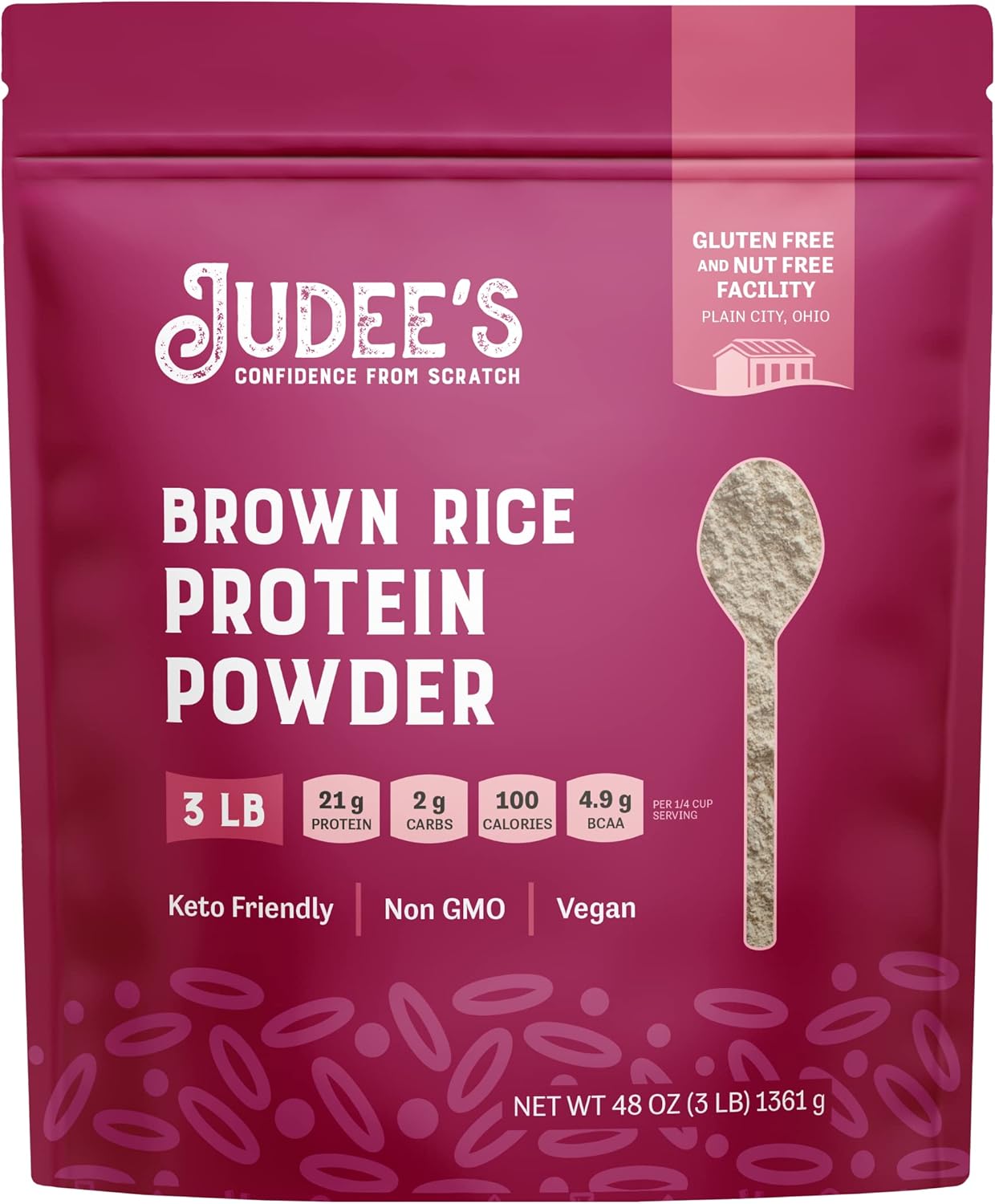 Judee's Brown Rice Protein Powder (80% Protein) 3 lb - Non-GMO, Sprouted, Keto-Friendly Plant-Based Protein - Gluten, Dairy, Soy Free