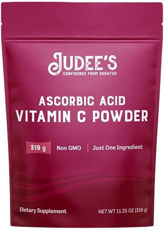 Judee's Pure Vitamin C Powder 11.25oz - Non-GMO, Gluten-Free, Nut-Free - Immune Support & Antioxidant - No Fillers - for Cosmetics & Preserving Foods