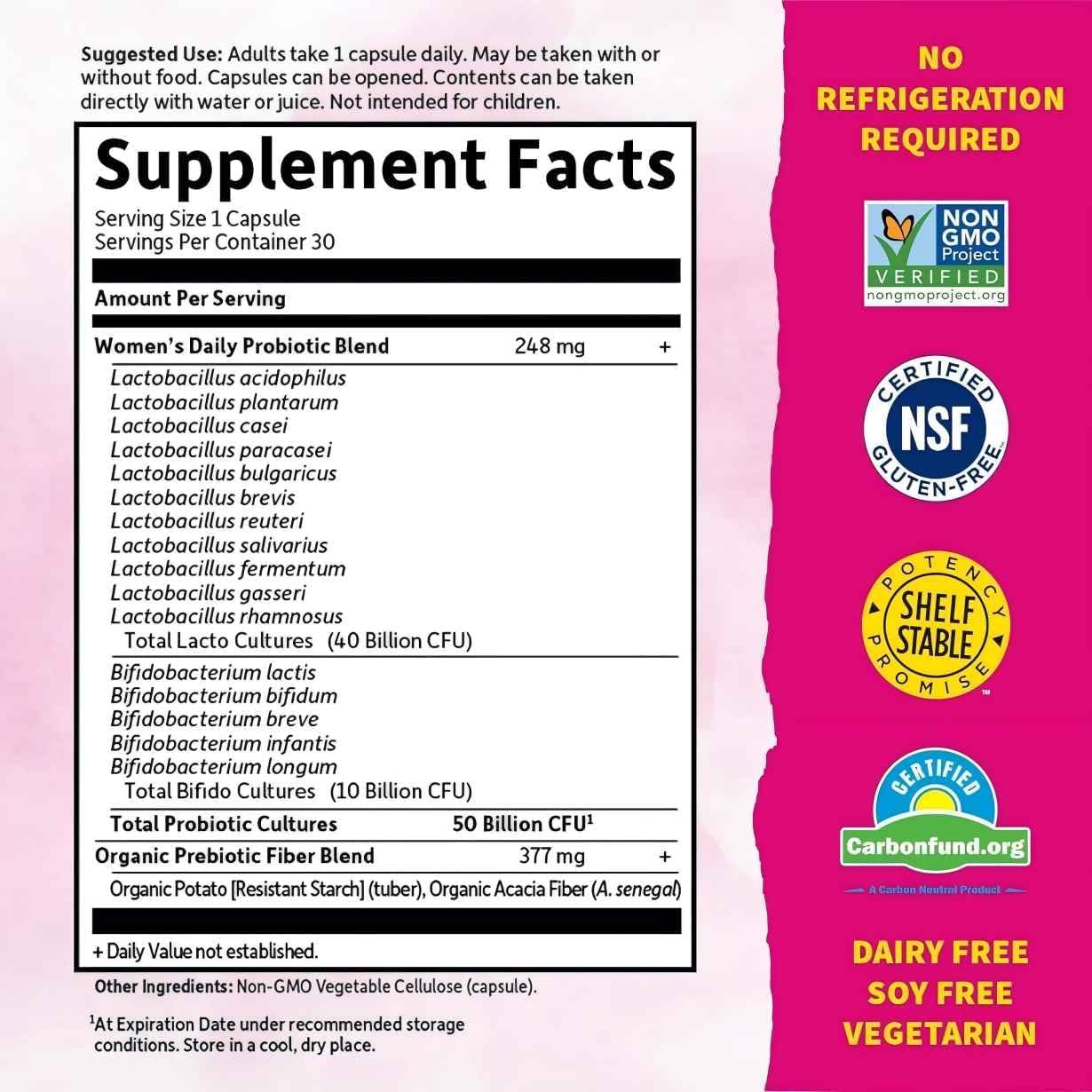 JUGLY Women's Probiotic Capsules 50 Billion CFU, 16 Strains, Organic Prebiotics, Dairy Free - Digestive, Vaginal & Immune Health - 30ct