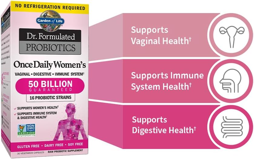 JUGLY Women's Probiotic Capsules 50 Billion CFU, 16 Strains, Organic Prebiotics, Dairy Free - Digestive, Vaginal & Immune Health - 30ct