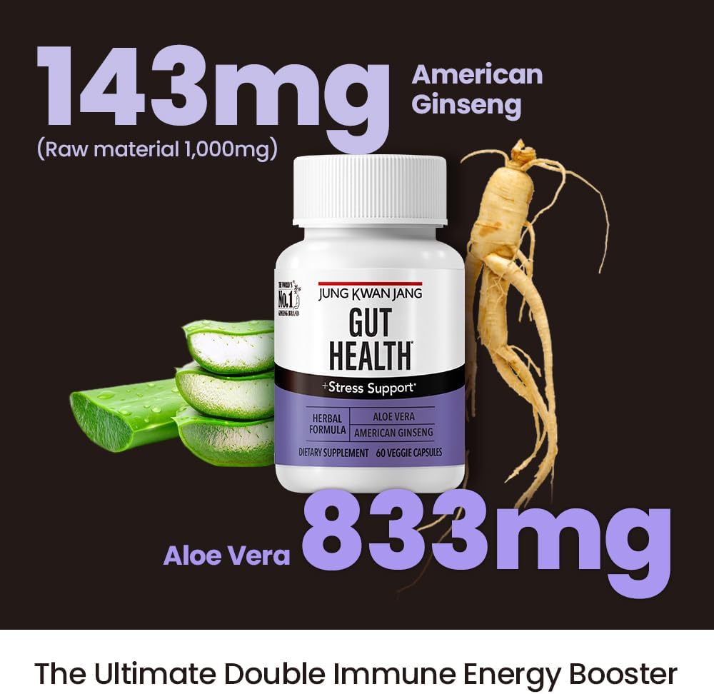 JungKwanJang Gut Health Support Capsules with Aloe Vera & American Ginseng - 833mg - Digestion & Immunity - 60 Capsules