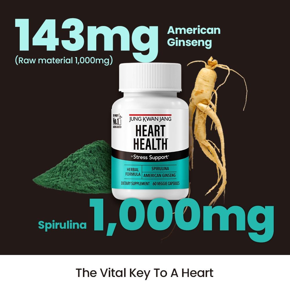 JungKwanJang Heart Health Supplement with Spirulina and American Ginseng - Immune System and Energy Support, 60 Capsules
