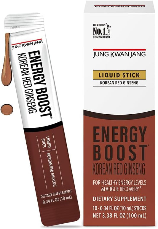 JungKwanJang Korean Red Panax Ginseng Extract Sticks - 1000mg for Energy Boost & Cognitive Support - 10 Count
