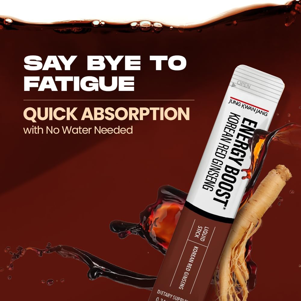 JungKwanJang Korean Red Panax Ginseng Extract Sticks - 1000mg for Energy Boost & Cognitive Support - 10 Count