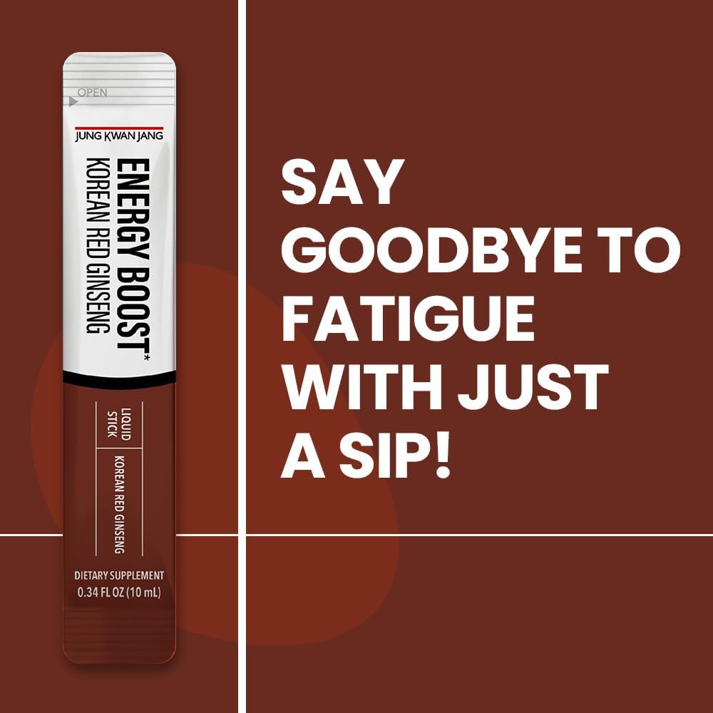 JungKwanJang Korean Red Panax Ginseng Extract Sticks - 1000mg for Energy Boost & Cognitive Support - 10 Count