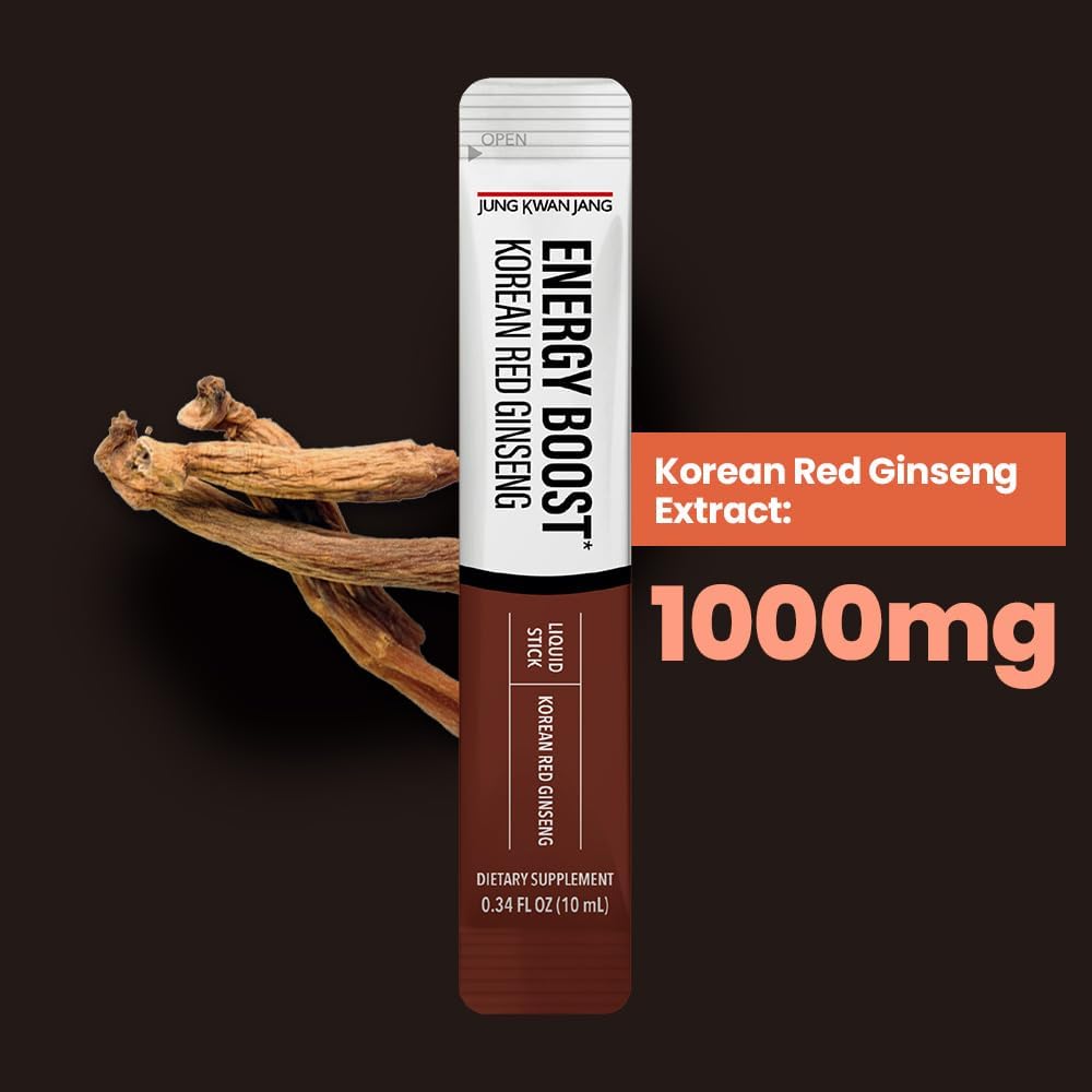 JungKwanJang Korean Red Panax Ginseng Extract Sticks - 1000mg for Energy Boost & Cognitive Support - 10 Count