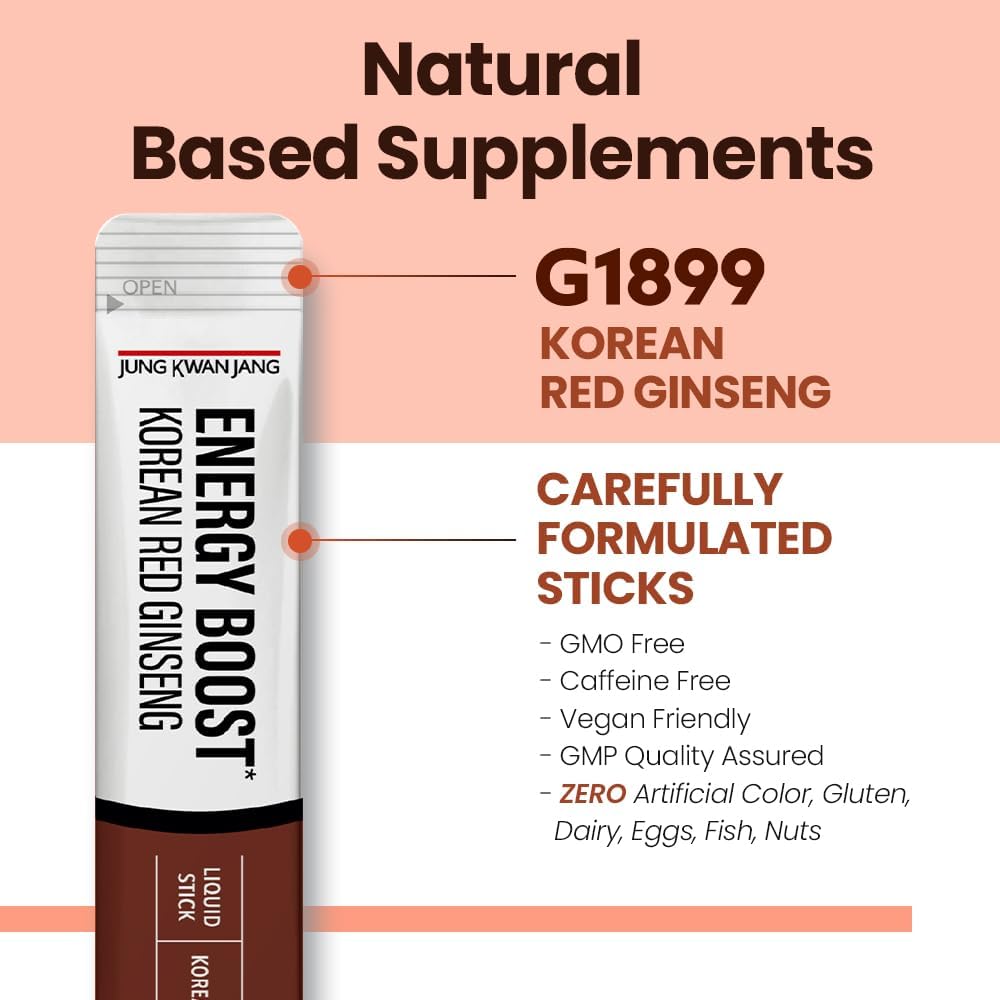 JungKwanJang Korean Red Panax Ginseng Extract Sticks - 1000mg for Energy Boost & Cognitive Support - 10 Count
