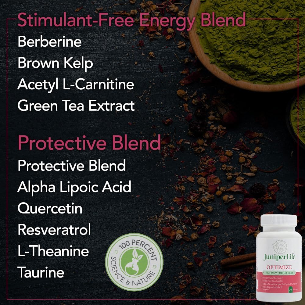 JuniperLIfe Optimize Supplement with Berberine, Acetyl l-carnitine, Theanine, Alpha-lipoic Acid, Quercitin, and Taurine for Thyroid, Antioxidant, Cholesterol, Memory, and Energy Support