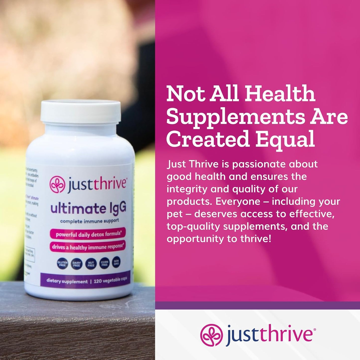 Just Thrive Ultimate IgG Supplement - 120 Vegetable Capsules for Complete Immune Support & Detox Formula