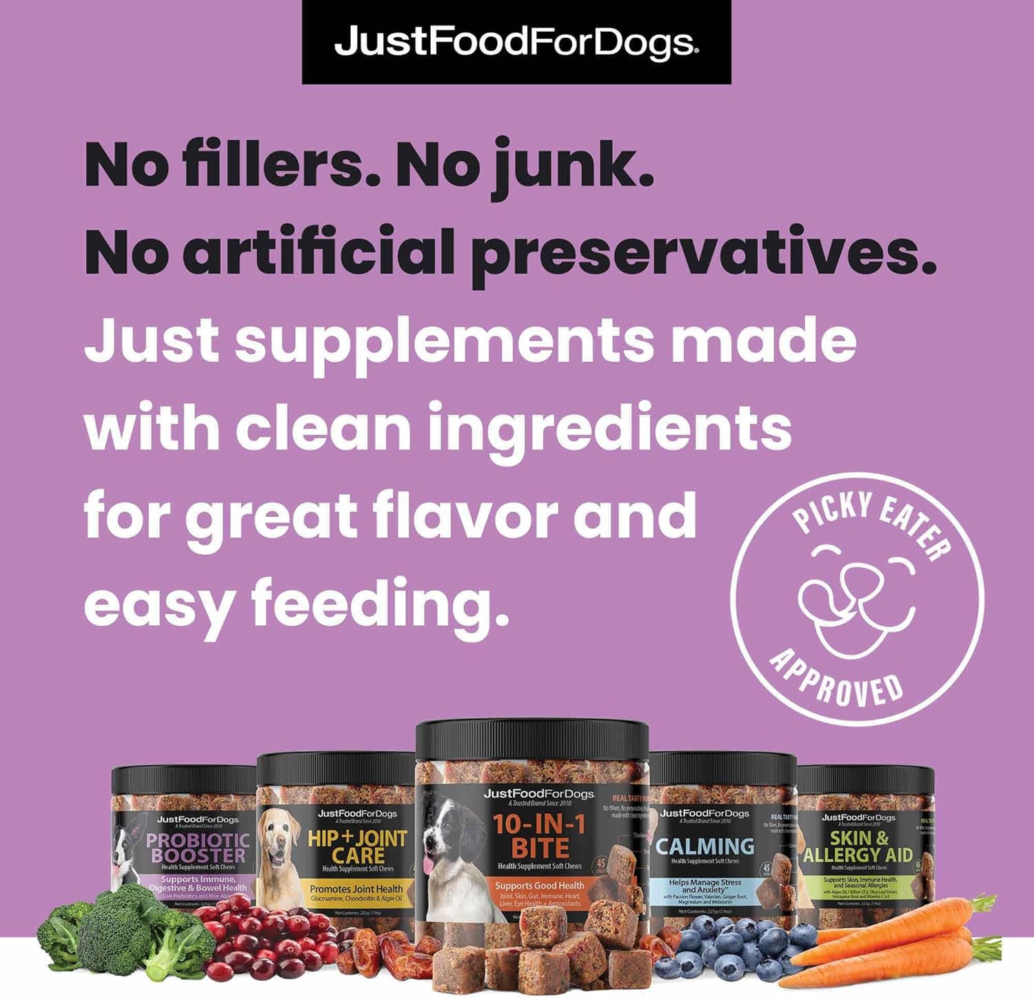 JustFoodForDogs Probiotic Soft Chews Supplement - 45 Count - Dog Gut Health, Digestive Support, Diarrhea Relief - Human Grade Ingredients