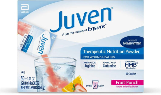 Juven Therapeutic Nutrition Drink Mix Powder with Collagen Protein for Wound Healing Support - Fruit Punch Flavor, 30 Count