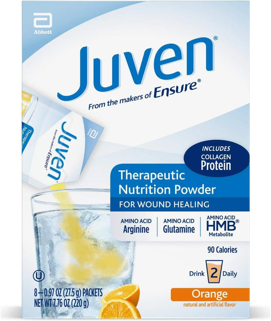 Juven Therapeutic Nutrition Drink Mix Powder with Collagen Protein for Wound Healing, Orange Flavor, 48 Pack