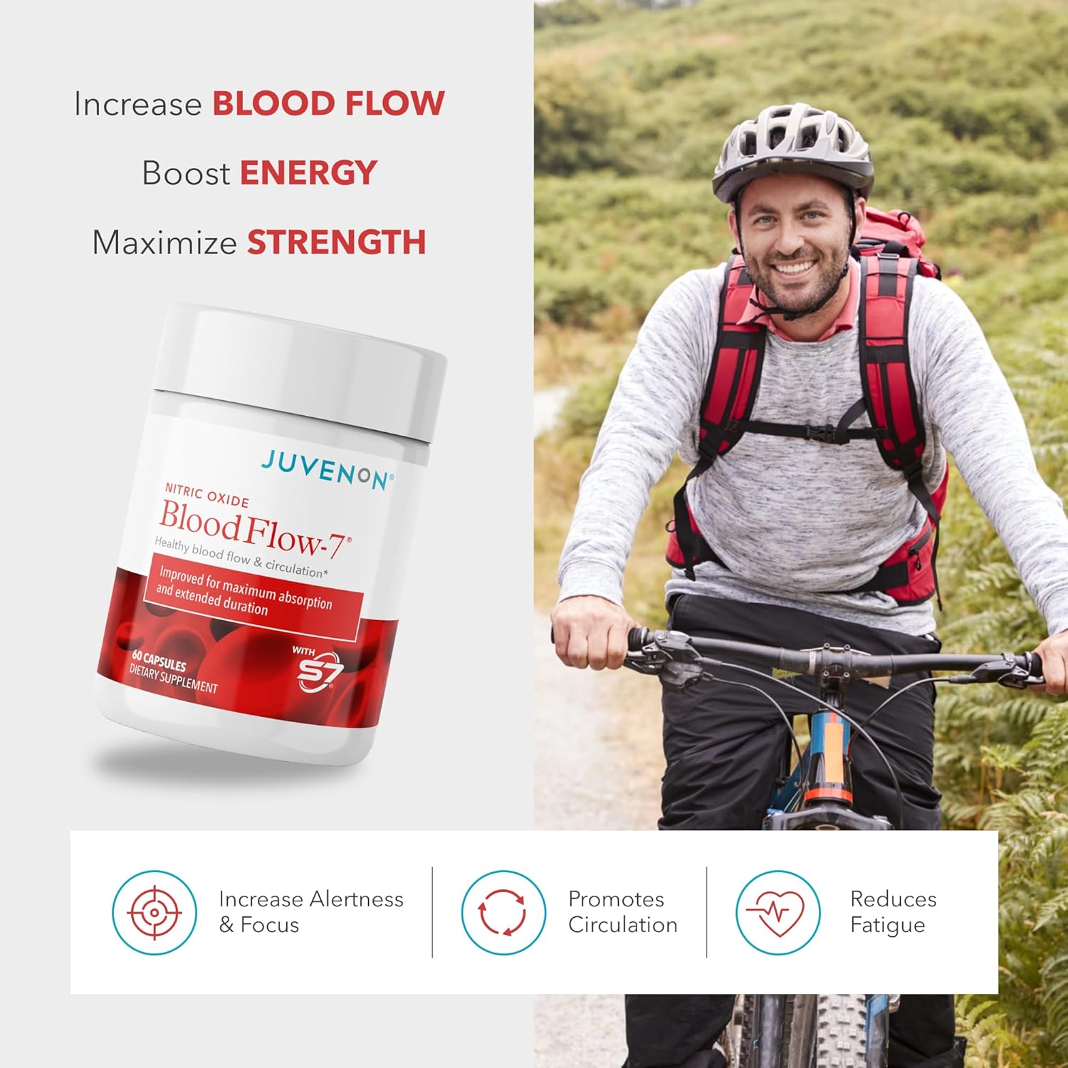 Juvenon BloodFlow-7: Nitric Oxide Supplement with Nitrosigine for Enhanced Circulation and Cardiovascular Health