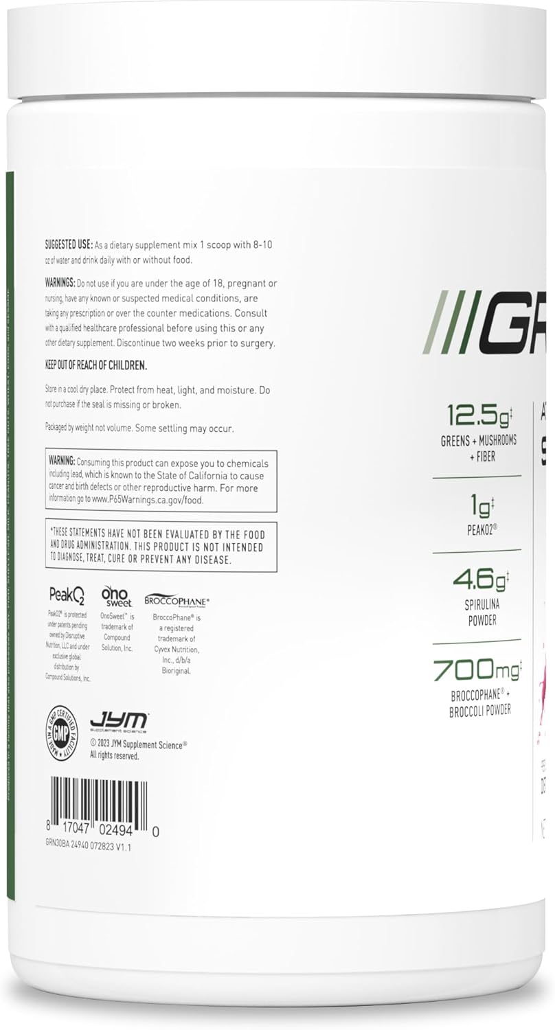 JYM Greens Superfood Powder - Blueberry Acai, Spirulina, Mushrooms, Vitamins - 30 Servings for Men and Women