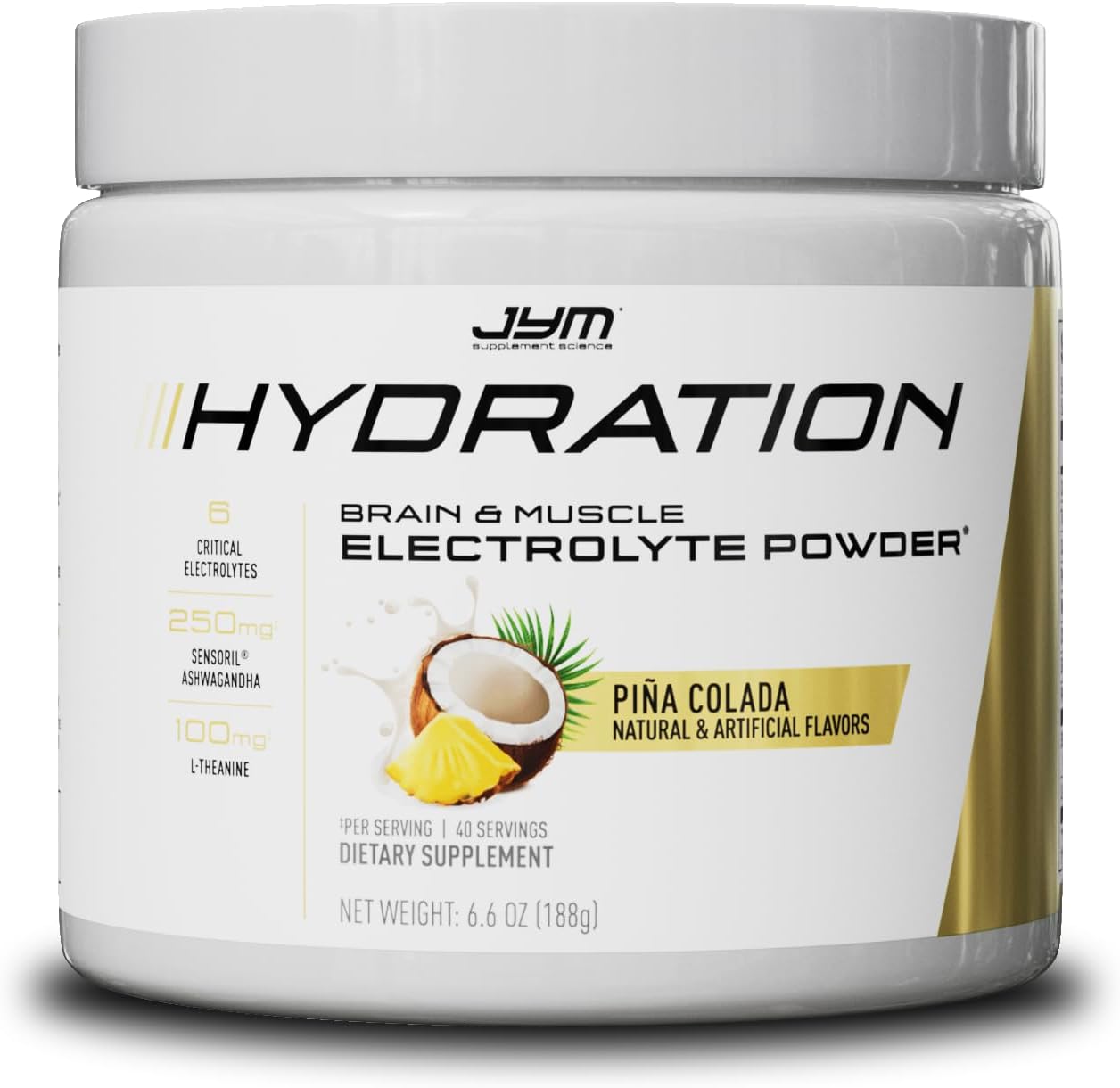 JYM Hydration Pina Colada Powder: Performance Electrolytes for Men & Women, 40 Servings, Potassium, Sodium, Magnesium, Theanine, Ashwagandha