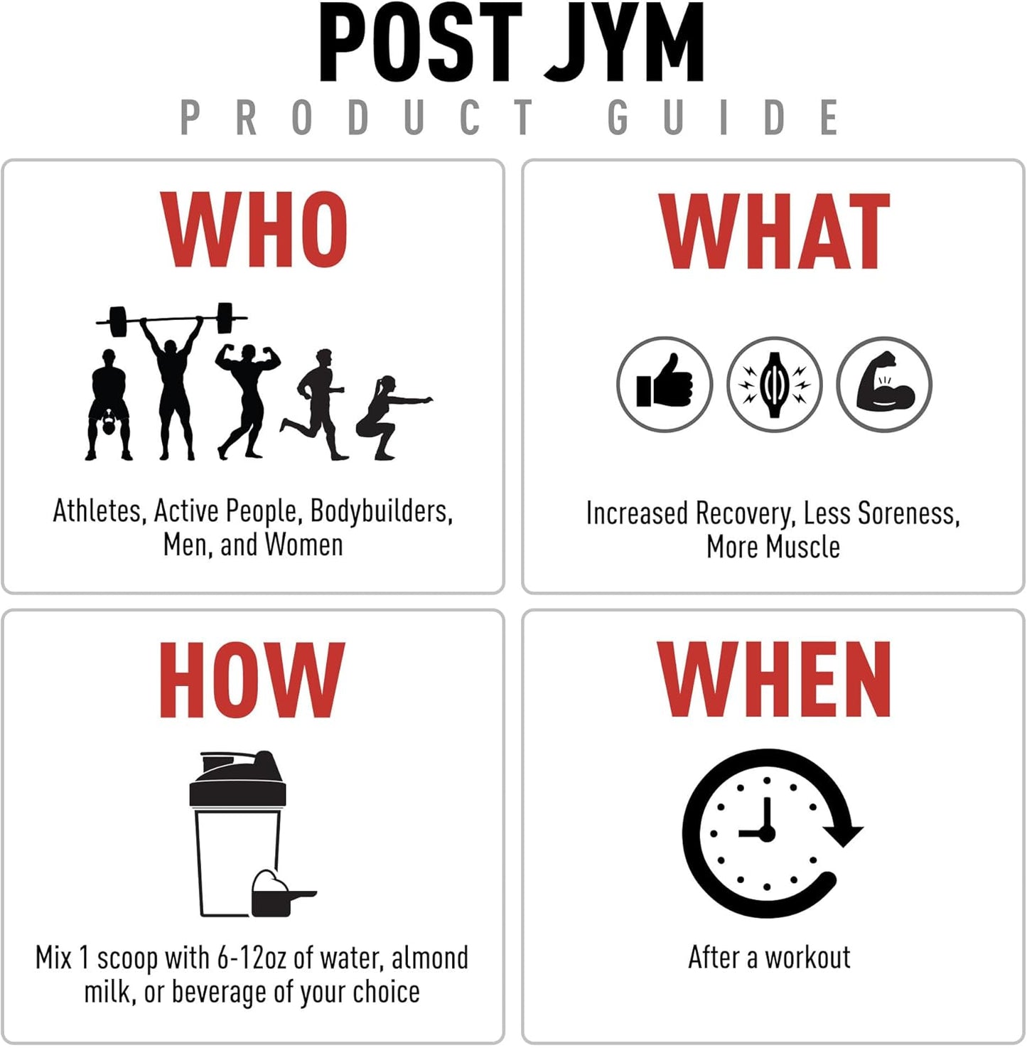 JYM Post-Workout Supplement with BCAA's, Glutamine, Creatine HCL, Beta-Alanine - Natural Lemon Lime Flavor - 30 Servings