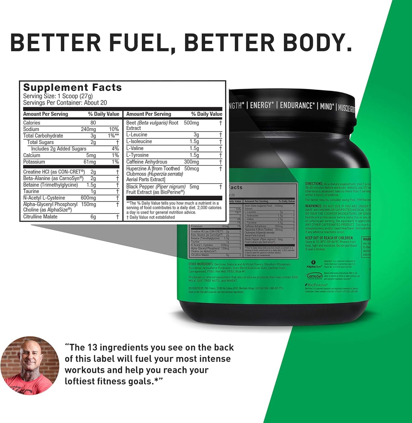 JYM Pre Workout Powder with BCAAs, Creatine HCI, Citrulline Malate, Beta-Alanine, Betaine | Rainbow Sherbert Flavor | 20 Servings