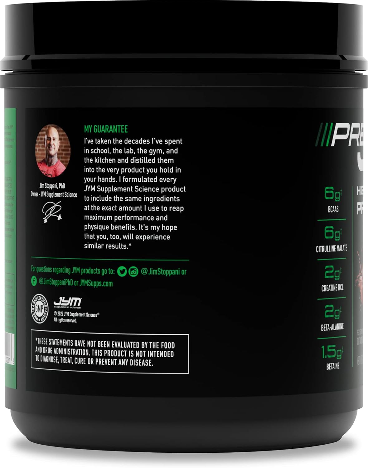 JYM Supplement Science Pre JYM Black Cherry Pre Workout Powder - BCAAs, Nootropics, Creatine HCI - 30 Servings for Men & Women