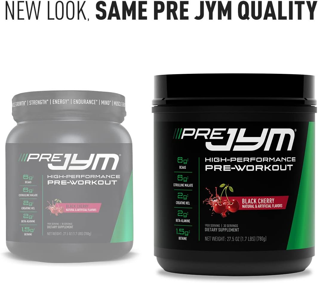JYM Supplement Science Pre JYM Black Cherry Pre Workout Powder - BCAAs, Nootropics, Creatine HCI - 30 Servings for Men & Women