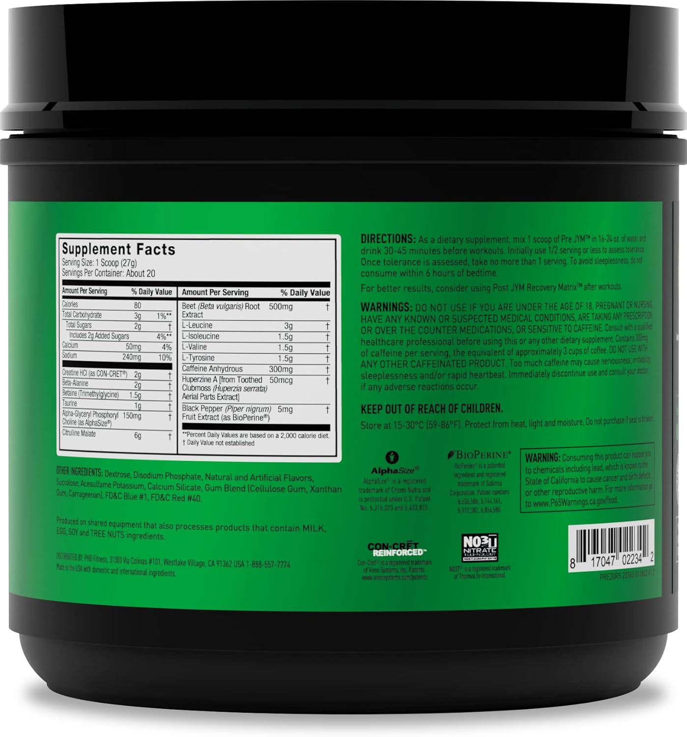 JYM Supplement Science Pre JYM Rainbow Sherbet Pre Workout Powder - Men & Women, BCAAs, Nootropics, Creatine HCI, Citrulline, Beta-Alanine, Betaine, Taurine, Huperzine - 20 Servings