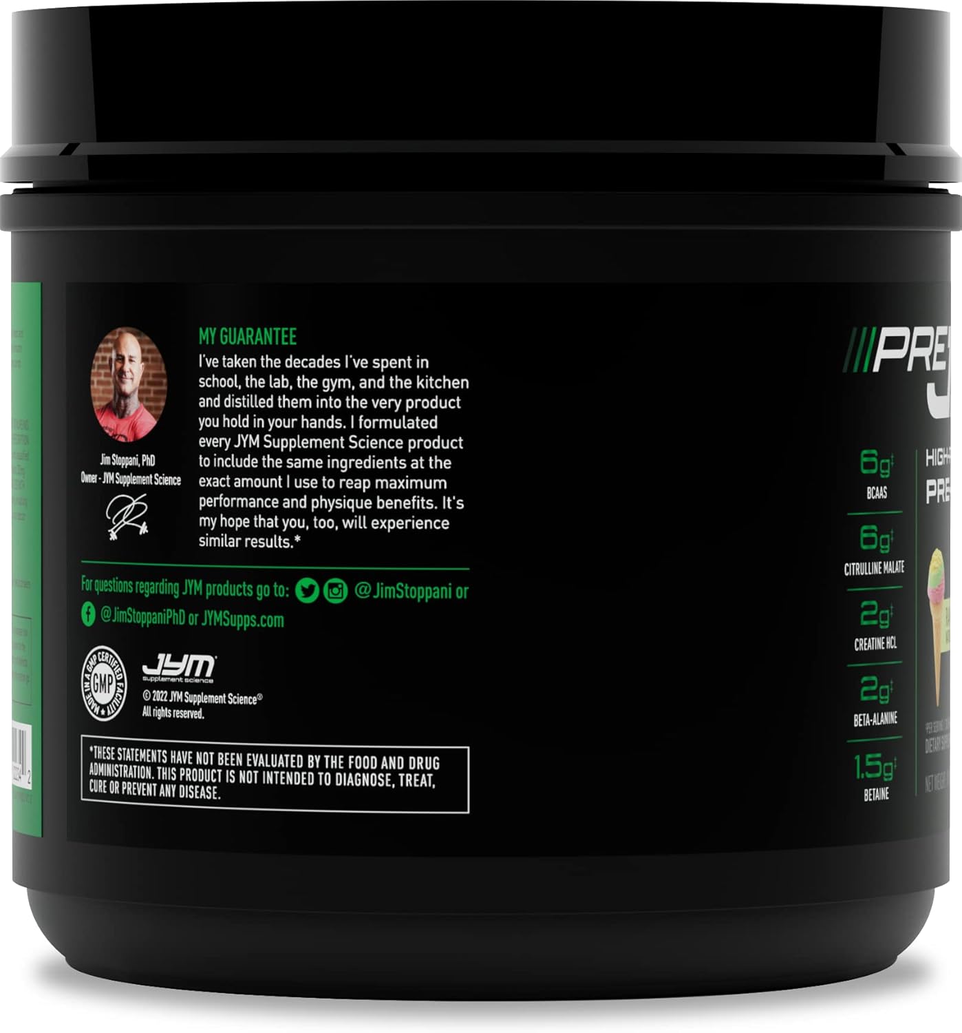 JYM Supplement Science Pre JYM Rainbow Sherbet Pre Workout Powder - Men & Women, BCAAs, Nootropics, Creatine HCI, Citrulline, Beta-Alanine, Betaine, Taurine, Huperzine - 20 Servings