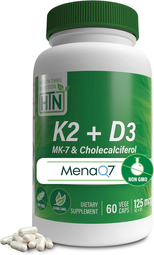 K2 + D3 Complex by Health Thru Nutrition | MenaQ7 MK-7 & D3 1,000iu | Non-GMO | 60 Count
