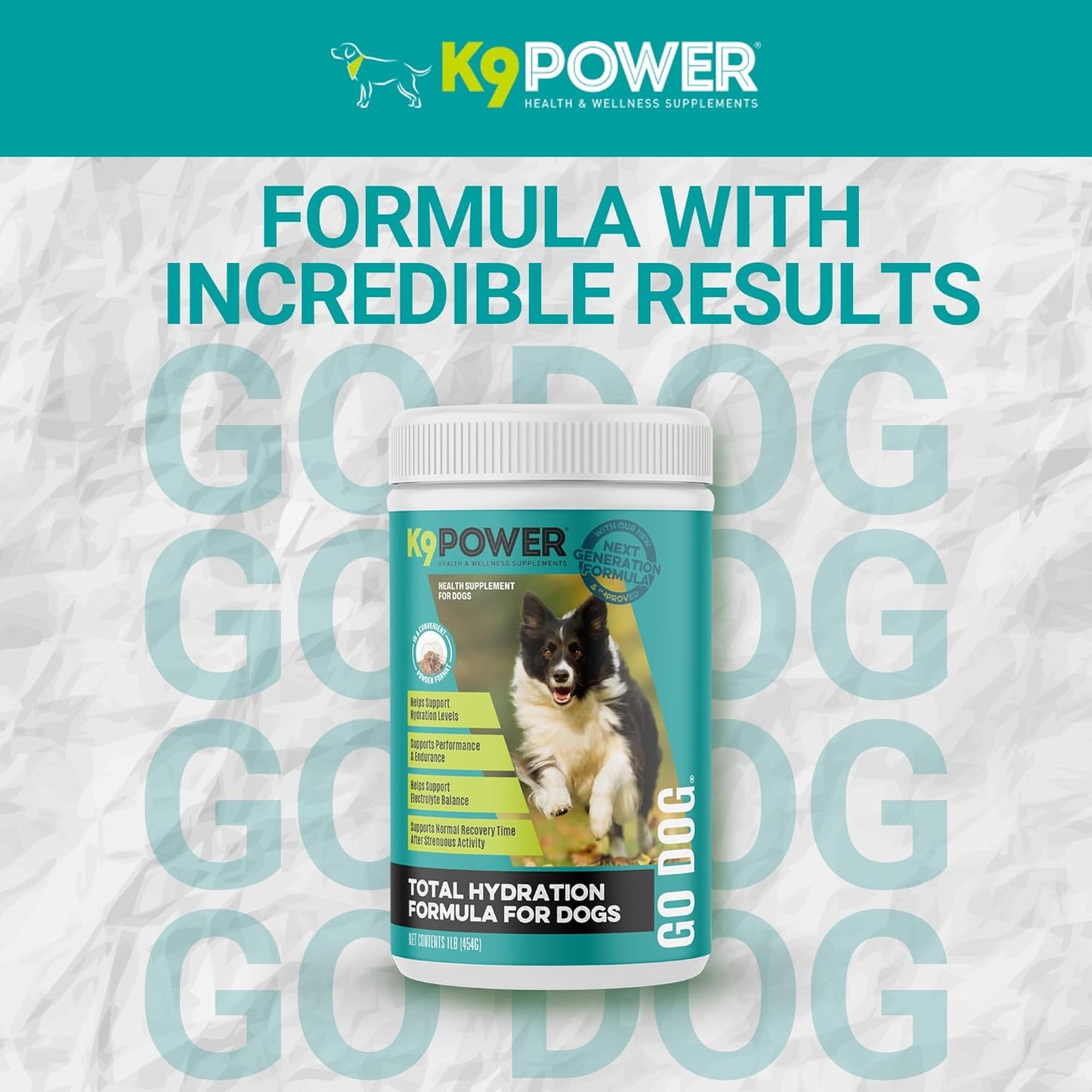 K9 Power Go Dog Hydration & Performance Drink Mix 1 lb - Supplement for Active Dogs, Muscle Function, Endurance, Recovery