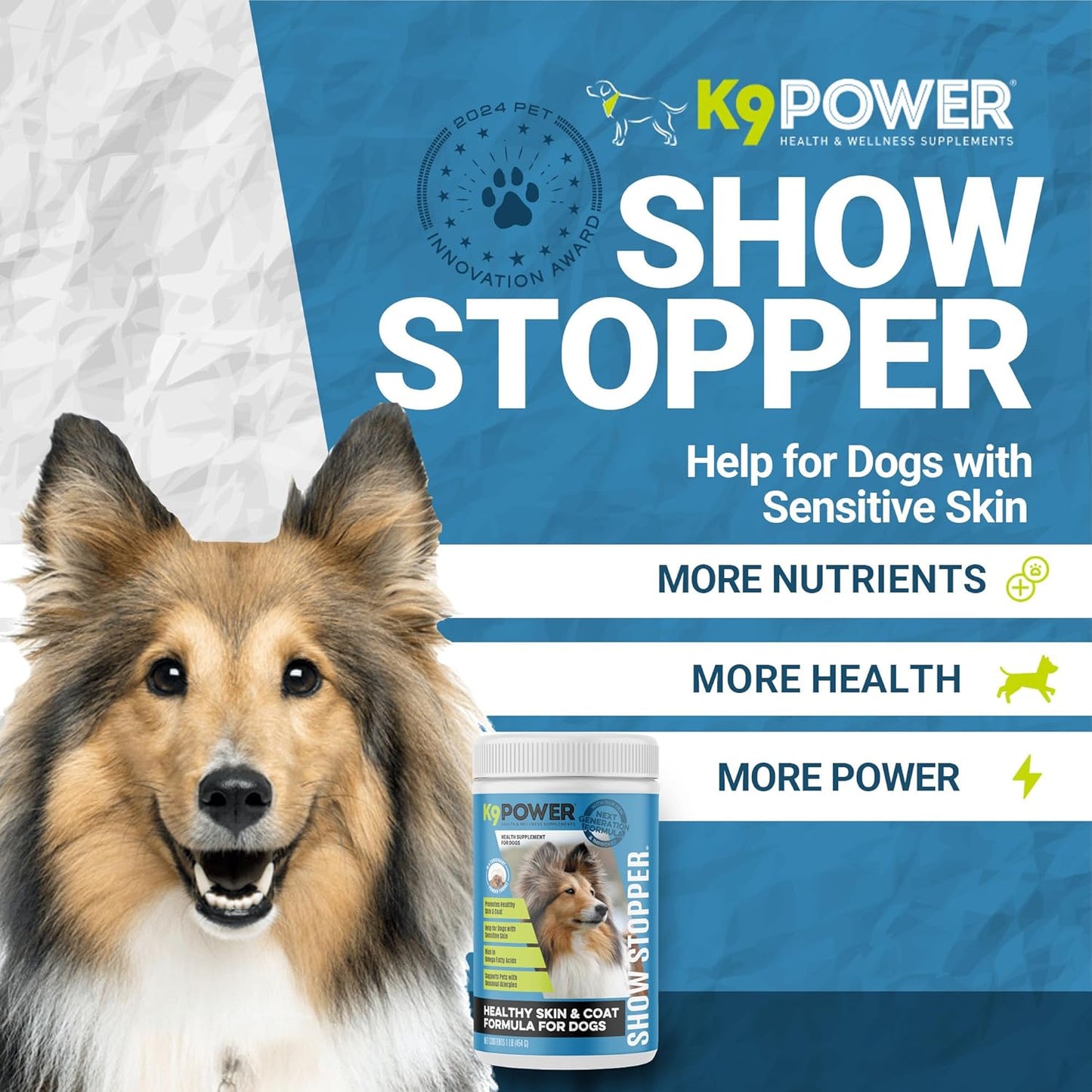 K9 Power Show Stopper 1lb: Enhances Coat Shine & Skin Health, Boosts Immunity & Digestive Health