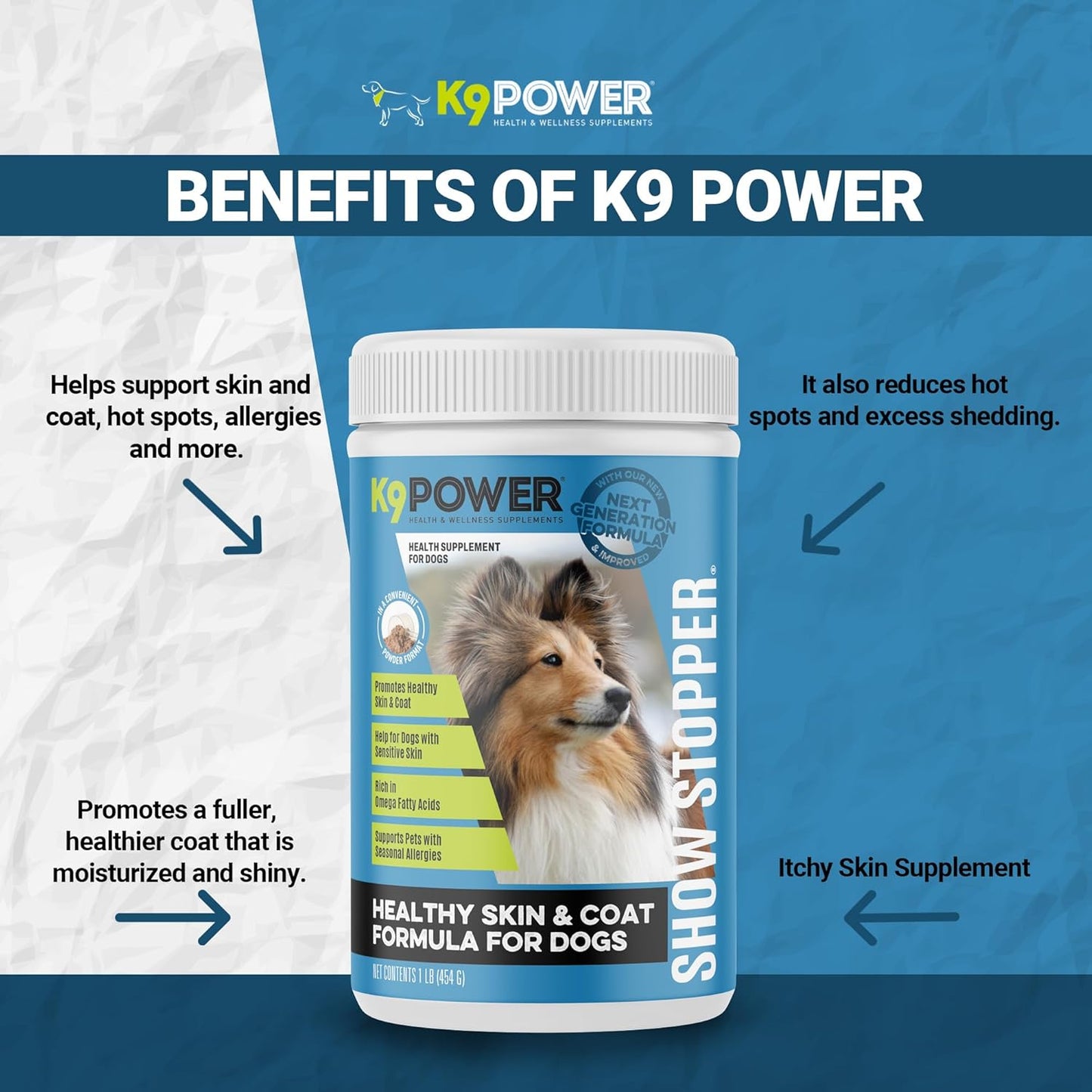 K9 Power Show Stopper 1lb: Enhances Coat Shine & Skin Health, Boosts Immunity & Digestive Health