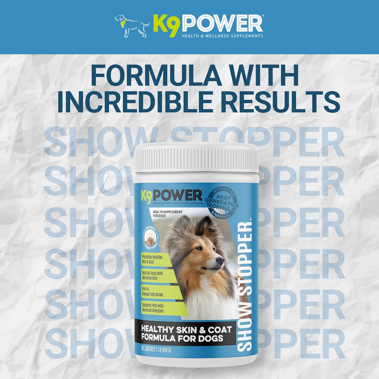 K9 Power Show Stopper 1lb: Enhances Coat Shine & Skin Health, Boosts Immunity & Digestive Health