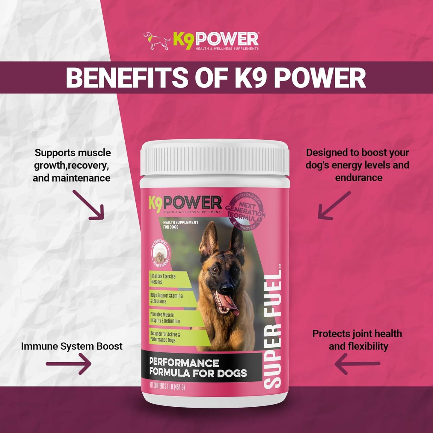 K9 Power Super Fuel Supplement 1lb - Enhances Energy, Muscle Growth, and Joint Health for Dogs