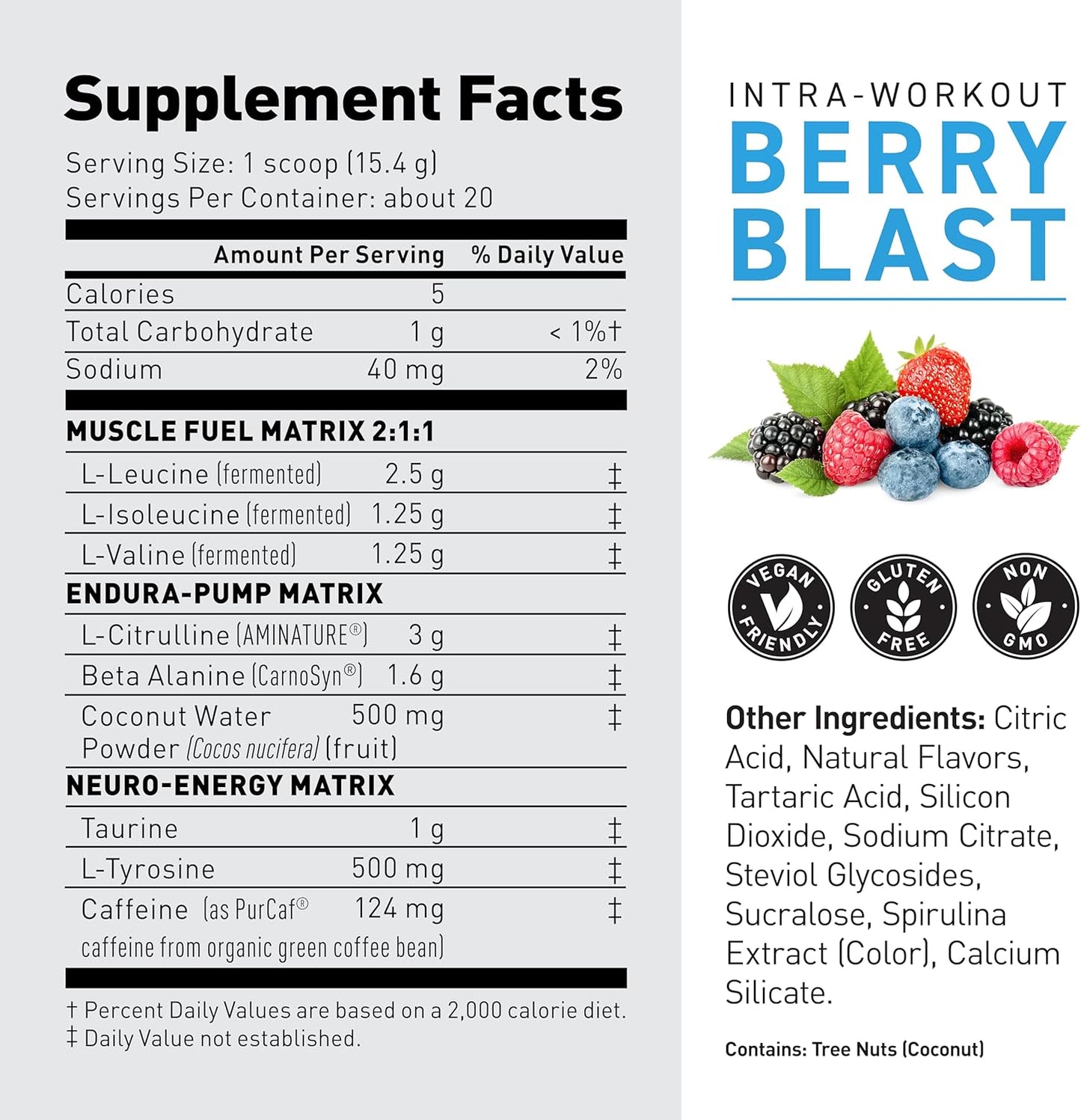 Kaged Intra-Workout Powder with BCAAs, L-Citrulline, Beta-Alanine, and Organic PurCaf® Caffeine for Endurance - Blue Raspberry Flavor