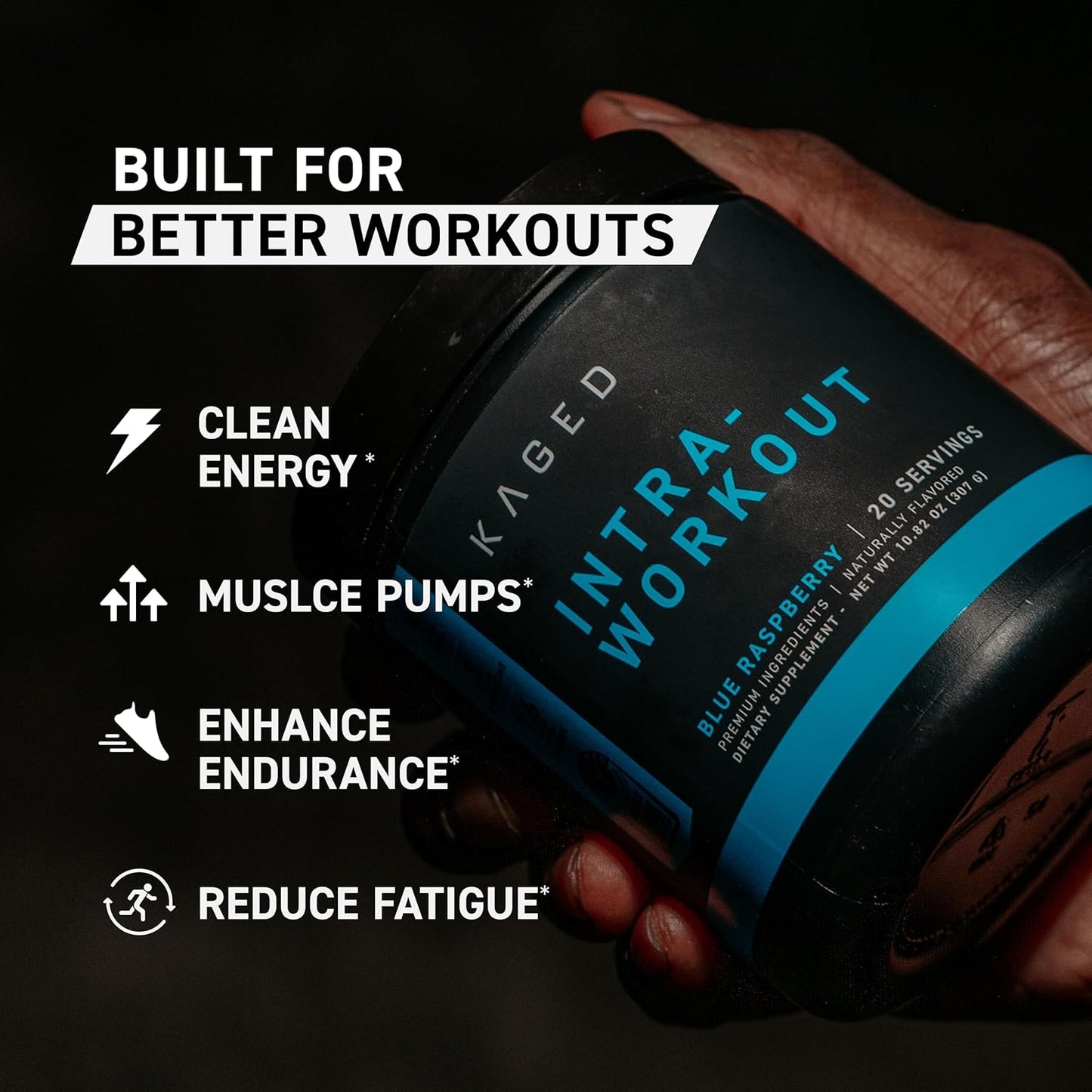 Kaged Intra-Workout Powder with BCAAs, L-Citrulline, Beta-Alanine, and Organic PurCaf® Caffeine for Endurance - Blue Raspberry Flavor