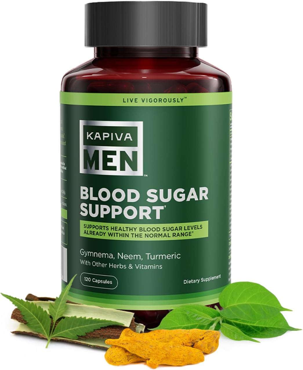 KAPIVA MEN Blood Sugar Support Supplement with Gymnema, Neem, Turmeric - 60 Capsules for Healthy Blood Sugar Levels