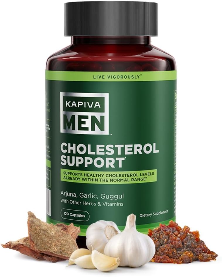 Kapiva Men's Cholesterol Support Supplement with Arjuna, Garlic, Guggul, Male Vigor Blend, Herbs & Vitamins - 30 Day Supply (60 Capsules)