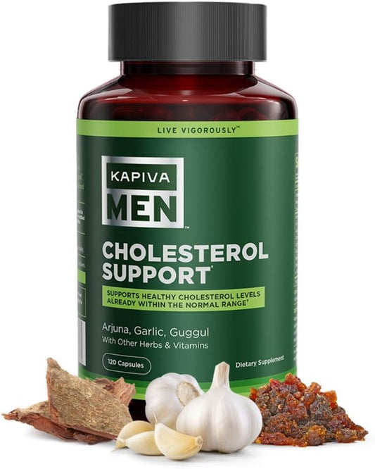 Kapiva Men's Cholesterol Support Supplement with Arjuna, Garlic, Guggul, Male Vigor Blend, Herbs & Vitamins - 30 Day Supply (60 Capsules)