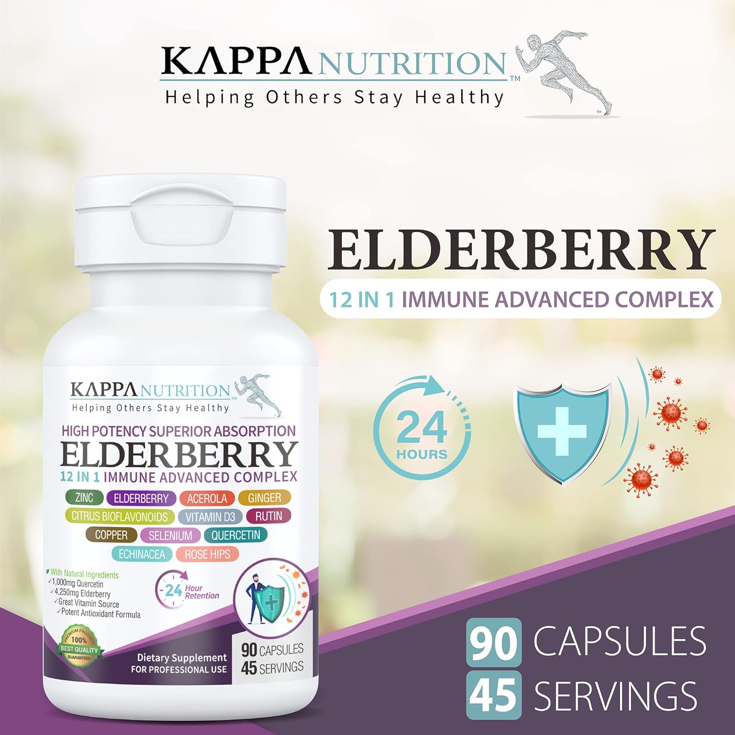 KAPPA NUTRITION Elderberry 12-in-1 Advanced Complex Capsules - 90 Count