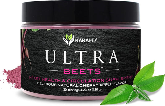 KaraMD UltraBeets: Beetroot Superfood Powder for Heart Health, Energy, & Circulation - Cherry Apple Drink Mix - 30 Servings