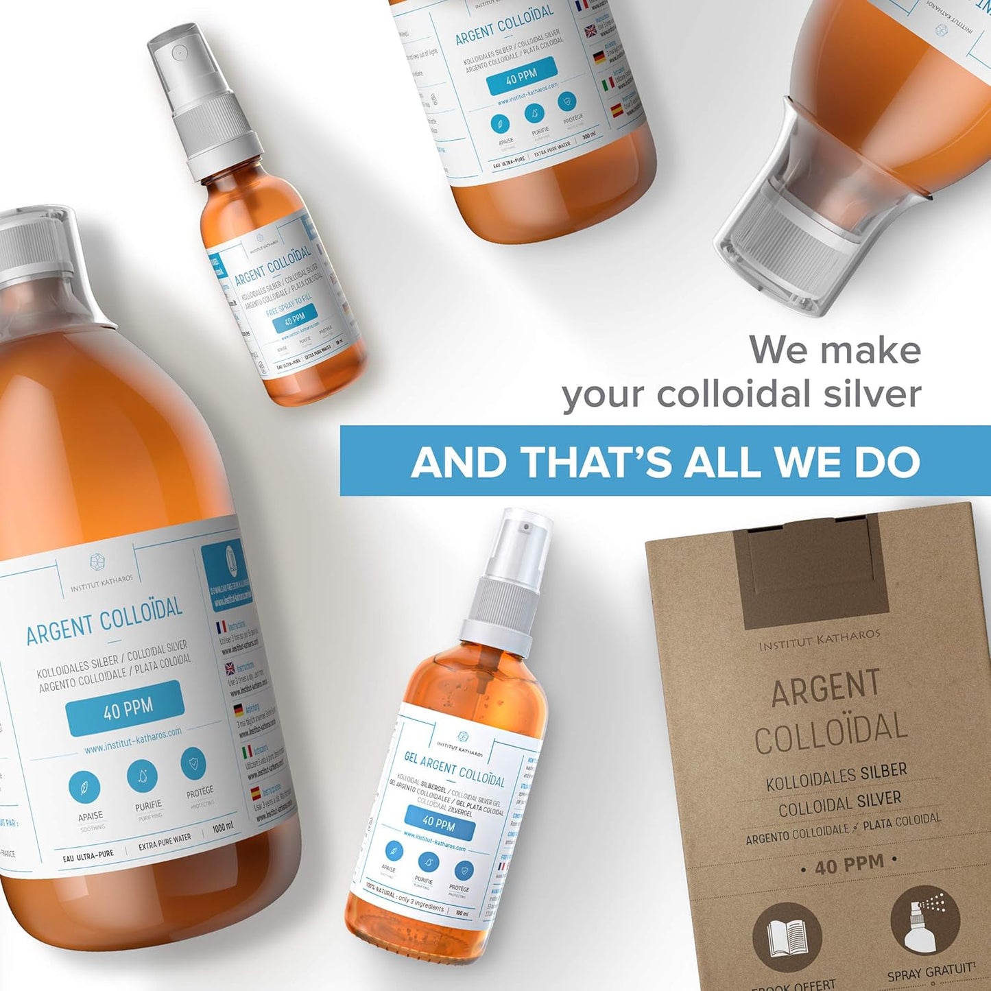 Katharos Colloidal Silver Liquid & Spray Set - 10 fl oz - Immune Support Solution - Nano Sol Supplement - 40 PPM Ionic Minerals - Organic Plata Coloidal