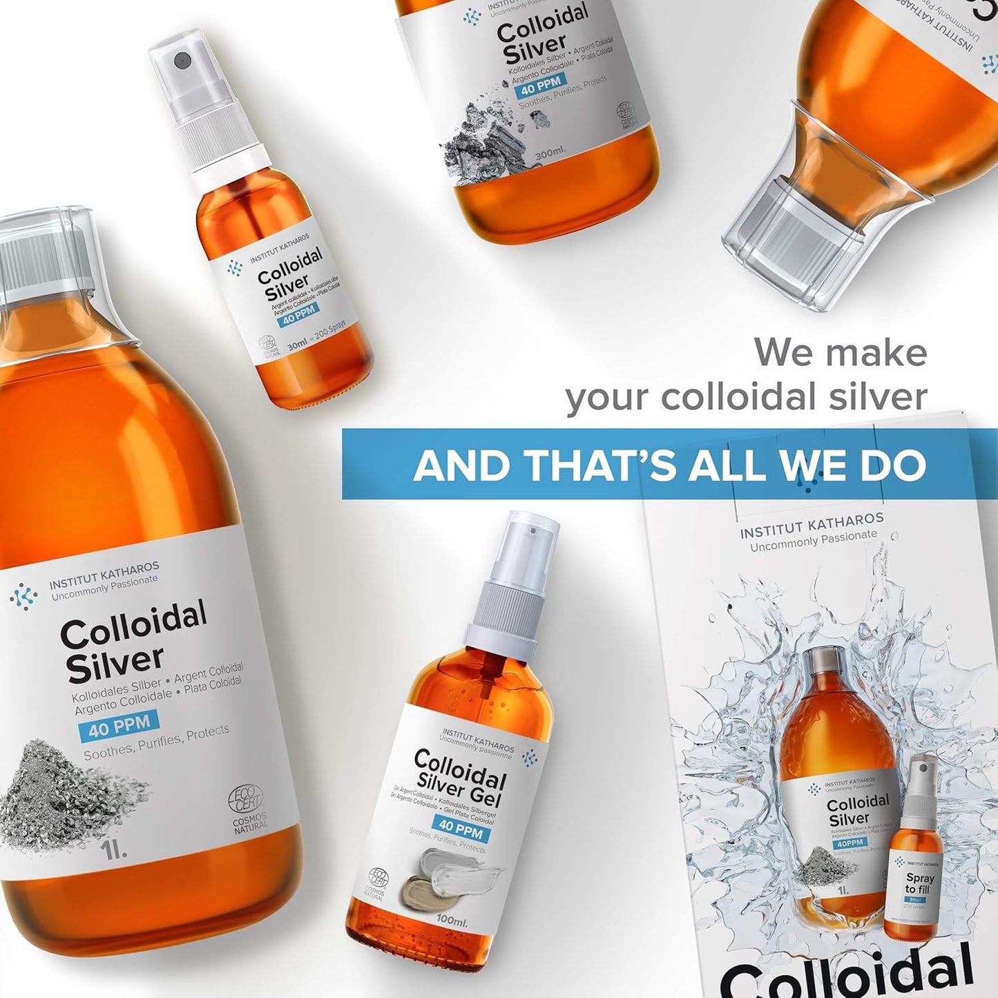 Katharos Colloidal Silver Liquid & Spray Set - 10 fl oz - Immune Support Solution - Nano Sol Supplement - 40 PPM Ionic Minerals - Organic Plata Coloidal