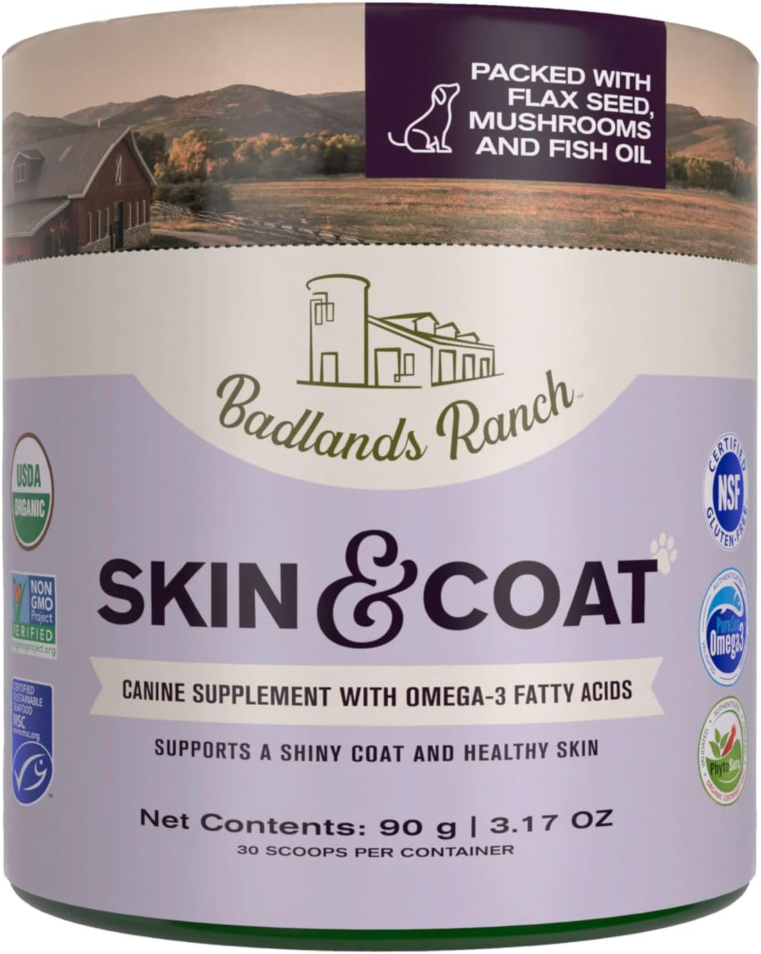 Katherine Heigl Badlands Ranch Canine Supplement with Omega-3 Fatty Acids and Organic Ingredients for Healthy Skin and Coat - 30 Scoops