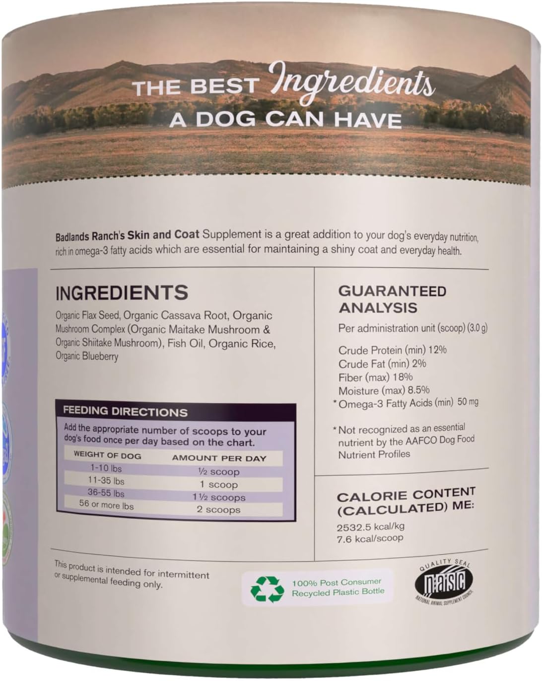 Katherine Heigl Badlands Ranch Canine Supplement with Omega-3 Fatty Acids and Organic Ingredients for Healthy Skin and Coat - 30 Scoops