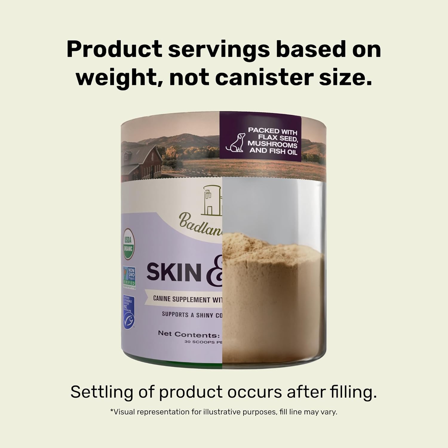 Katherine Heigl Badlands Ranch Canine Supplement with Omega-3 Fatty Acids and Organic Ingredients for Healthy Skin and Coat - 30 Scoops